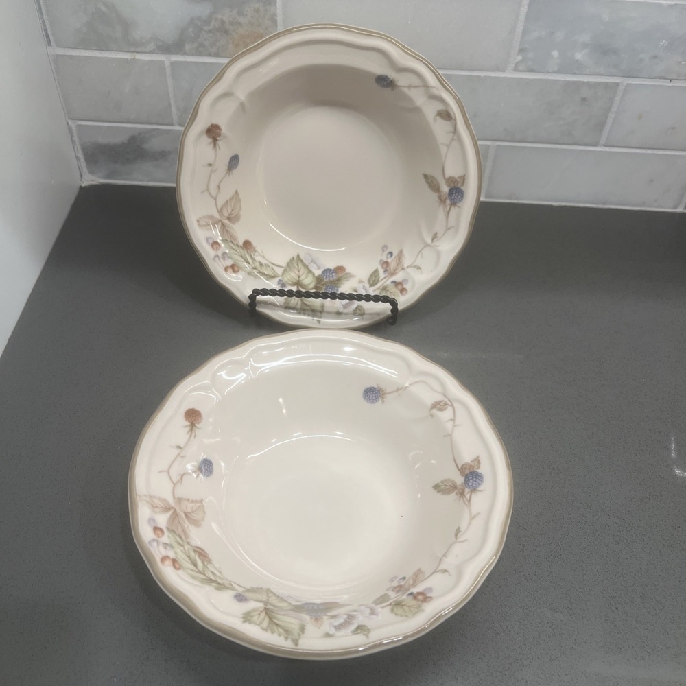 2 Vtg EPOCH SUMMER HILL E530 Korea Stoneware 6 3/4" Cereal Bowls Excellent